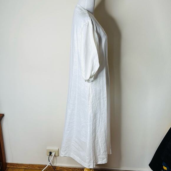 LJC Designs White Linen Charlotte Balloon Sleeve Midi Dress - Picture 9 of 10